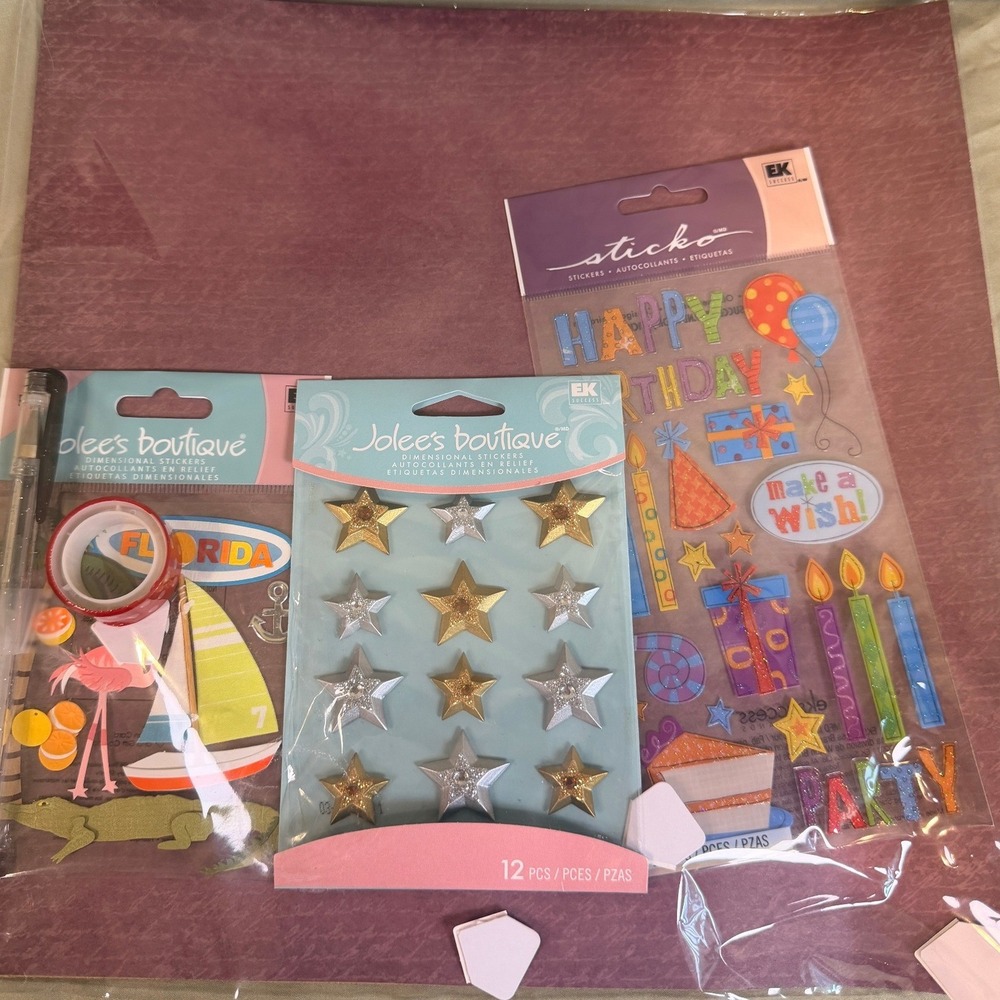 Jolee's Boutique Sticko Scrapbook Bundle Florida Stars Birthday Stickers 12x12